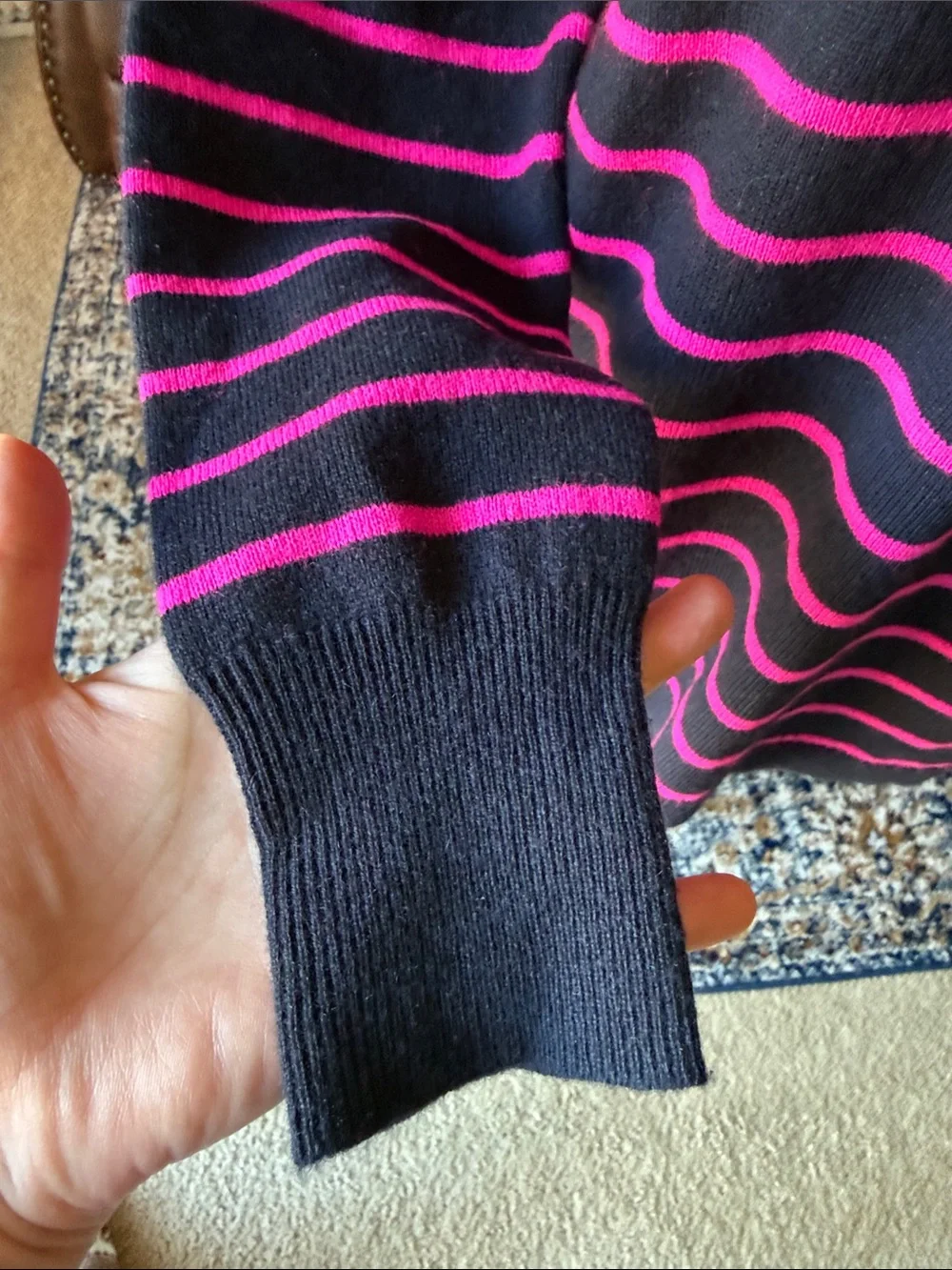 J. Crew Cashmere Crewneck Striped Sweater in Navy and Pink
